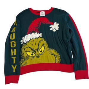 Dr. Seuss The Grinch Ugly Christmas Sweater,  Junior Sz Medium “Naughty”